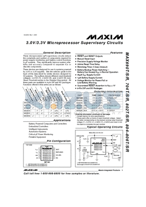 MAX704TMJA datasheet - 3.0V/3.3V Microprocessor Supervisory Circuits