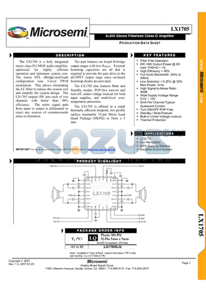 LX1705ILQ datasheet - 88W Stereo Filterless Class-D Amplifier