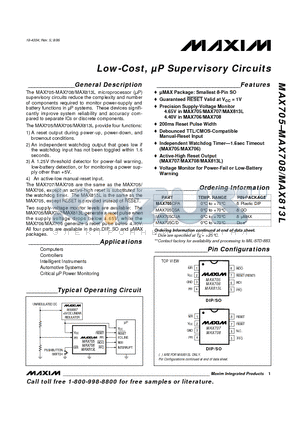 MAX705 datasheet - Low-Cost, uP Supervisory Circuits