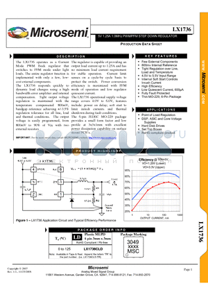 LX1736CLD-TR datasheet - 5V 1.25A 1.0MHz PWM/PFM STEP DOWN REGULATOR