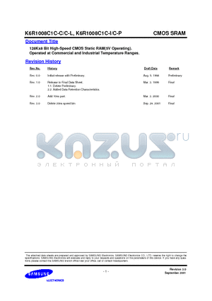 K6R1008C1C-P10 datasheet - 128Kx8 Bit High-Speed CMOS Static RAM(5V Operating). Operated at Commercial and Industrial Temperature Ranges.