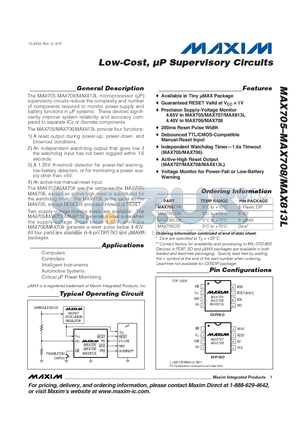 MAX705CSA datasheet - Low-Cost, lP Supervisory Circuits