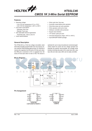 HT93LC46_09 datasheet - CMOS 1K 3-Wire Serial EEPROM