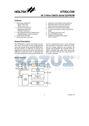 HT93LC66 datasheet - 4K 3-Wire CMOS Serial EEPROM