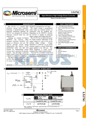 LX1741CLM-TR datasheet - High Efficiency High Voltage Boost Controller