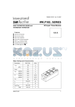 IRKTF102-08HK datasheet - FAST THYRISTOR/ DIODE and THYRISTOR/ THYRISTOR