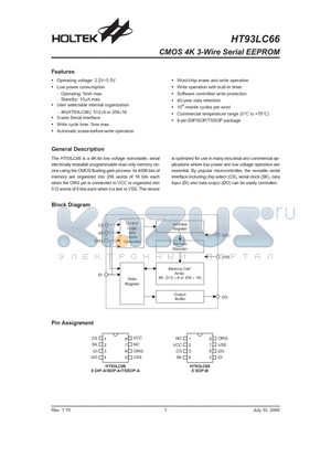 HT93LC66_09 datasheet - CMOS 4K 3-Wire Serial EEPROM