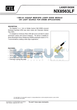 NX8563LF303-BA datasheet - 1 550 nm InGaAsP MQW-DFB LASER DIODE MODULE CW LIGHT SOURCE FOR DWDM APPLICATIONS