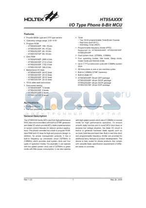 HT95A100 datasheet - I/O Type Phone 8-Bit MCU