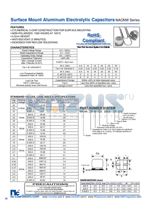 NACNW0.1M35V4X5.5TR13F datasheet - Surface Mount Aluminum Electrolytic Capacitors