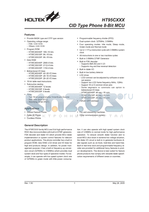 HT95A30P datasheet - CID Type Phone 8-Bit MCU