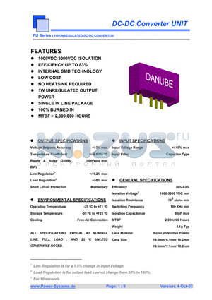 PUS-0505B datasheet - DC-DC Converter UNIT 1W UNREGULATED DC-DC CONVERTER