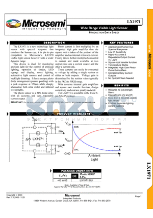 LX1971 datasheet - Wide Range Visible Light Sensor