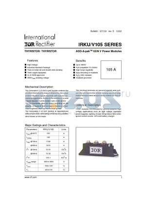 IRKU105/04AS90 datasheet - ADD-A-pak GEN V Power Modules THYRISTOR/ THYRISTOR