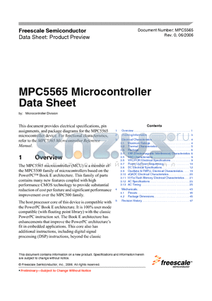 MPC5565 datasheet - Microcontroller