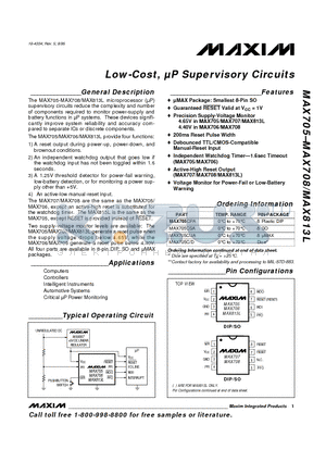 MAX707C/D datasheet - Low-Cost, uP Supervisory Circuits