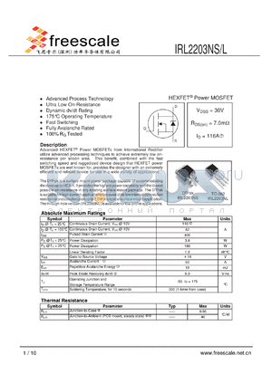 IRL2203NS datasheet - HEXFET^ Power MOSFET