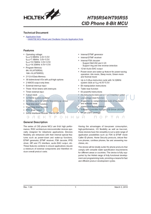 HT95R55 datasheet - CID Phone 8-Bit MCU