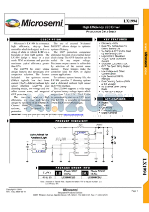 LX1994CDU datasheet - High Efficiency LED Driver