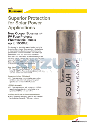 PV-15A10F datasheet - PV Fuse Protects Photovoltaic Panels up to 1000Vdc
