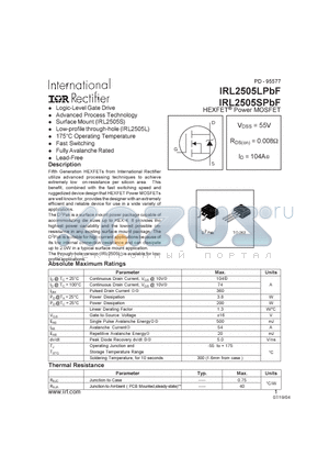 IRL2505SPBF datasheet - HEXFET Power MOSFET