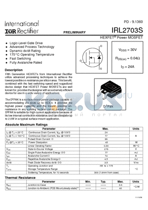 IRL2703S datasheet - HEXFET Power MOSFET