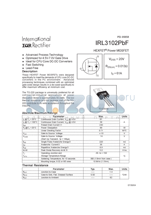 IRL3102PBF datasheet - HEXFET Power MOSFET