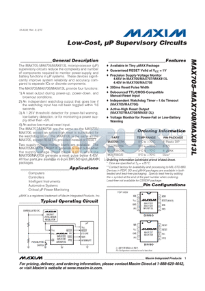 MAX708CUA datasheet - Low-Cost, lP Supervisory Circuits