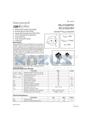 IRL3103LPBF datasheet - HEXFET^ Power MOSFET