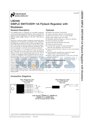 LM2588SX-5.0 datasheet - SIMPLE SWITCHER^ 5A Flyback Regulator with Shutdown