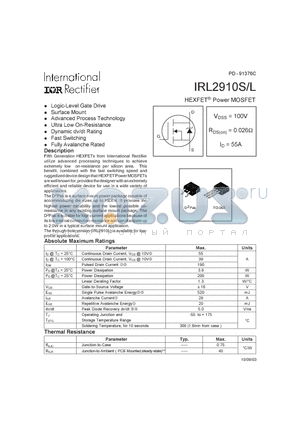 IRL2910L datasheet - HEXFET POWER MOSFET