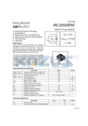 IRL3202SPBF datasheet - HEXFET Power MOSFET