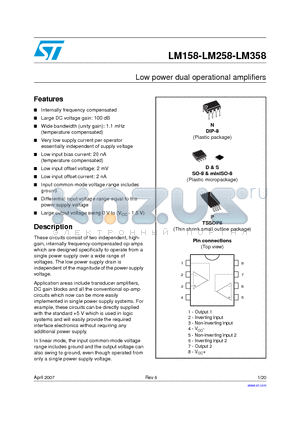 LM258ADT datasheet - Low power dual operational amplifiers