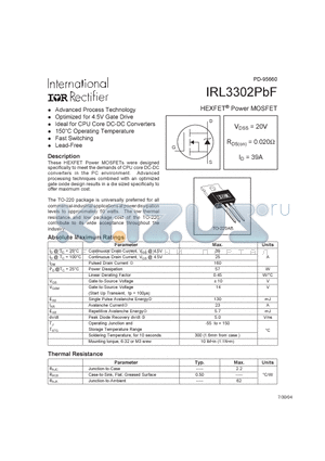 IRL3302PBF datasheet - HEXFET Power MOSFET