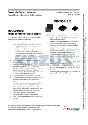 MPC5603BEVLL datasheet - MPC5604B/C Microcontroller Data Sheet