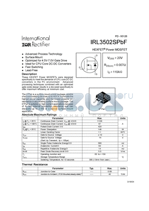 IRL3502SPBF datasheet - HEXFET Power MOSFET