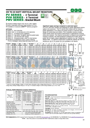 PV10B-R01 datasheet - 2W TO 25 WATT VERTICAL MOUNT RESISTORS