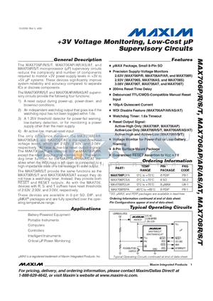 MAX708SCUA datasheet - 3V Voltage Monitoring, Low-Cost uP Supervisory Circuits