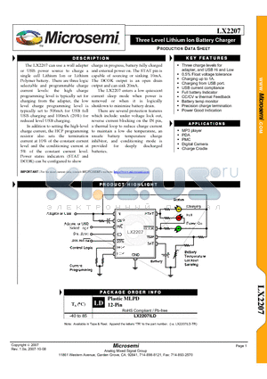 LX2207ILD-TR datasheet - Three Level Lithium Ion Battery Charger