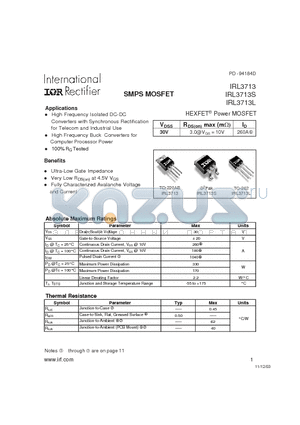 IRL3713S datasheet - SMPS MOSFET