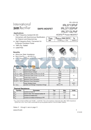 IRL3713SPBF datasheet - HEXFET Power MOSFET