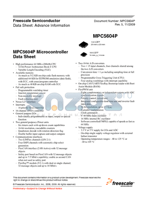 MPC5603PFF0MLL7R datasheet - microcontroller units (MCUs)
