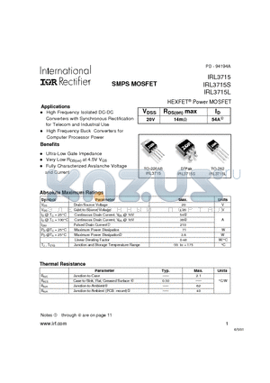 IRL3715 datasheet - SMPS MOSFET