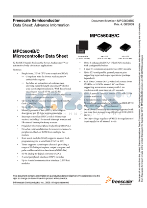 MPC5604BEVLQR datasheet - MPC5604B/C Microcontroller Data Sheet
