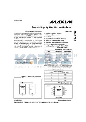 MAX709LC/D datasheet - Power-Supply Monitor with Reset