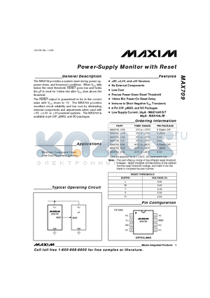 MAX709RC/D datasheet - Power-Supply Monitor with Reset