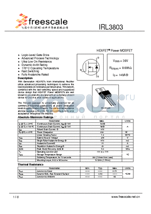 IRL3803 datasheet - HEXFET^ Power MOSFET