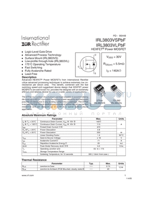 IRL3803VSPBF datasheet - HEXFET Power MOSFET