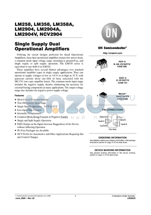 LM258_06 datasheet - Single Supply Dual Operational Amplifiers
