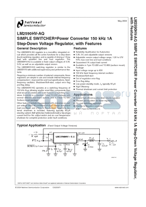 LM2590HV-AQ datasheet - SIMPLE SWITCHER^Power Converter 150 kHz 1A Step-Down Voltage Regulator, with Features